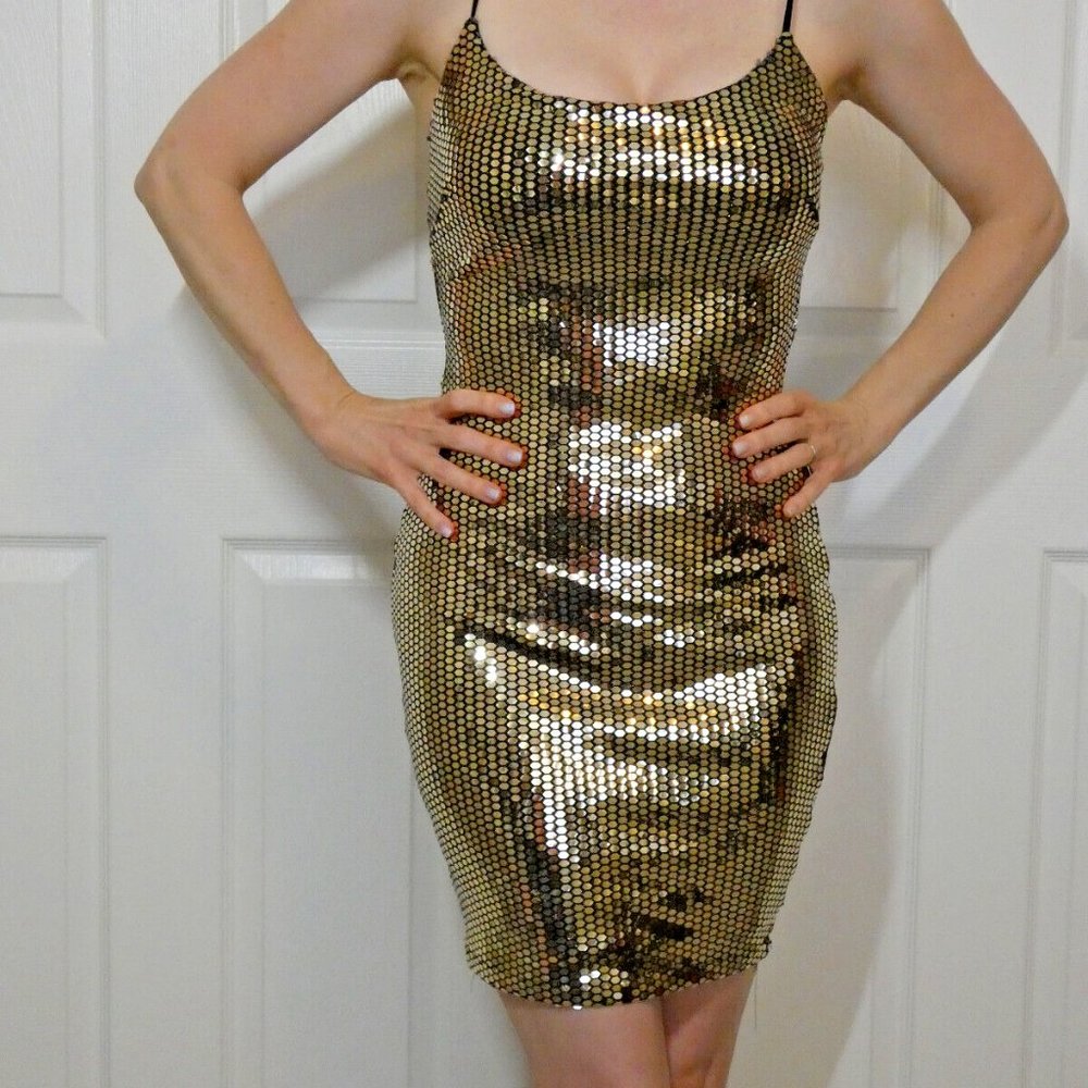 Gold Sequin Dress Sexy Body Con Party Date Night Christmas New Year Women Size S